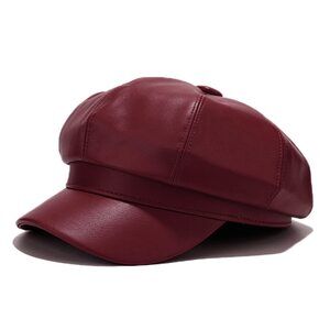 4570 PU Leather Newsboy Cap 8 Panel Paperboy Newsie Cap Bakerboy Beret